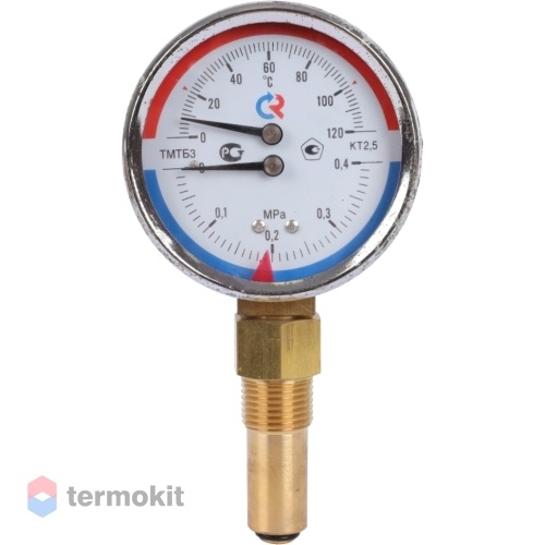 РОСМА Термоманометр ТМТБ-31Р.1 (0-120 С)/(0-0,4 MPa) G1/2 80мм, длина клапана 46мм, радиальное присоединение, КТ 2,5