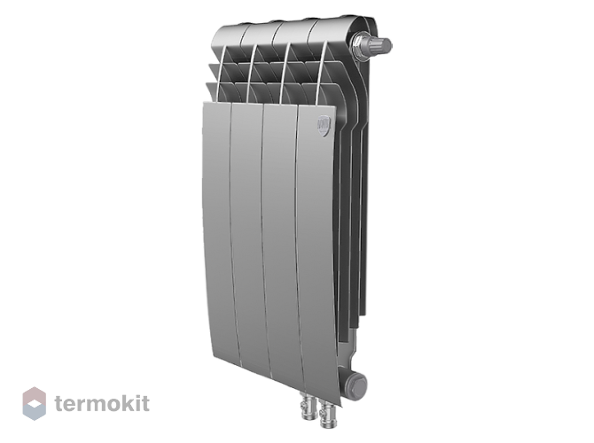 БиМеталлический радиатор Royal Thermo Biliner Silver Satin 500 VR \ 04 секции \ с нижним правым подключением