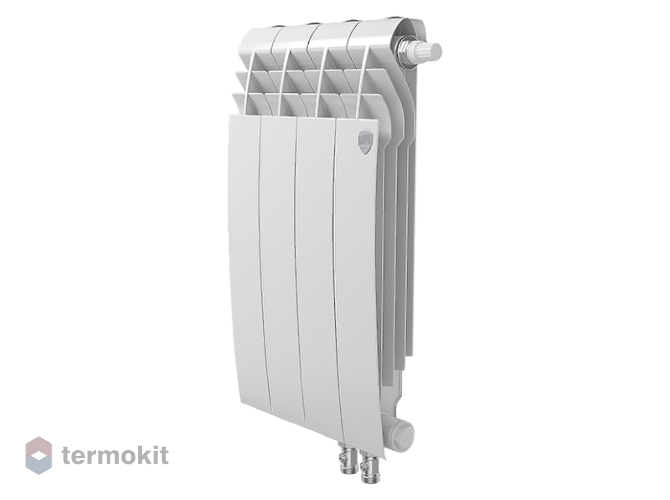 БиМеталлический радиатор Royal Thermo Biliner Bianco Traffico 500 V \ 04 секции \ с нижним правым подключением, термовентиль тип Click