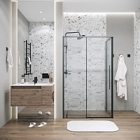 Душевой уголок Grossman Galaxy 1950x1300x800 (стекло шиншилла) левый черный матовый 120.K33.01.1380.21.02