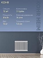 Стальной трубчатый радиатор Kohr Heim 3042/12 секций с боковым подключением 3/4