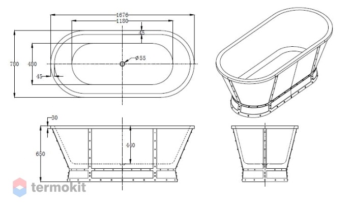 Акриловая ванна Belbagno 1676x780 BB35