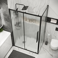 Душевой уголок Grossman Cosmo 1950x1000x1000 (стекло шиншилла) левый черный матовый 120.K33.02.1010.21.02
