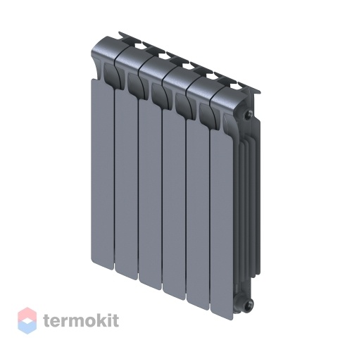 БиМеталлический радиатор Rifar Monolit Ventil 500 \ 6 секций \ 50мм с нижним левым подключением Титан RAL 7012