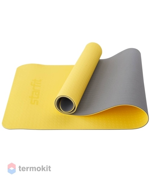Коврик для йоги Starfit FM-201 TPE 173x61x0,7 см, желтый/серый