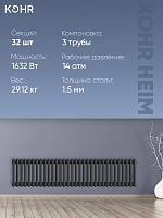 Стальной трубчатый радиатор Kohr Heim 3030/32 секции с боковым подключением 3/4 черный