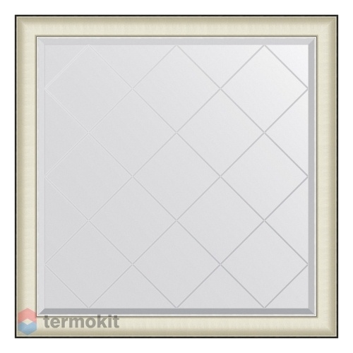 Зеркало с гравировкой в багетной раме EVOFORM EXCLUSIVE-G 104 белая кожа с хромом BY 4575