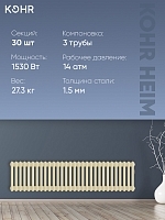 Стальной трубчатый радиатор Kohr Heim 3030/30 секций с боковым подключением 3/4 RAL1015