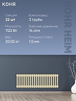 Стальной трубчатый радиатор Kohr Heim 3030/22 секции с боковым подключением 3/4 RAL1015