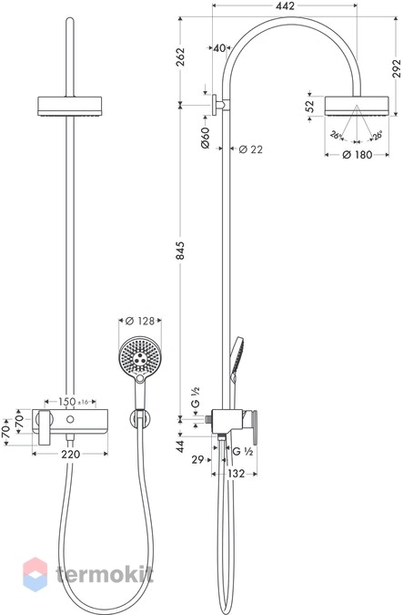 Душевая стойка Hansgrohe AXOR Citterio с однорычажным смесителем и верхним душем 39620300