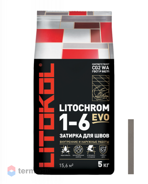 Затирка Litokol цементная Litochrom 1-6 Evo LE.130 серый 5кг