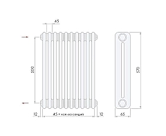 Стальной трубчатый радиатор Arbonia 2057/20 секций с боковым подключением 3/4 цвет Антрацит