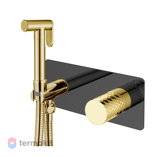 Встраиваемый смеситель с гигиеническим душем Boheme Stick black diamond gold 127-BG