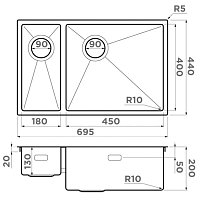 Мойка для кухни OMOIKIRI TAKI 69-2-U/IF SIDE GB графит 4993183