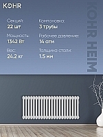 Стальной трубчатый радиатор Kohr Heim 3037/22 секции с боковым подключением 3/4