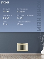 Стальной трубчатый радиатор Kohr Heim 3030/10 секций с боковым подключением 3/4 RAL1015