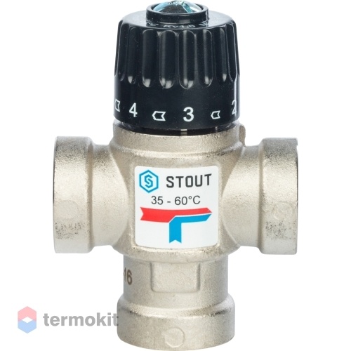 STOUT Термостатический смесительный клапан для систем отопления и ГВС 3/4"  ВР 35-60°С KV 1,6