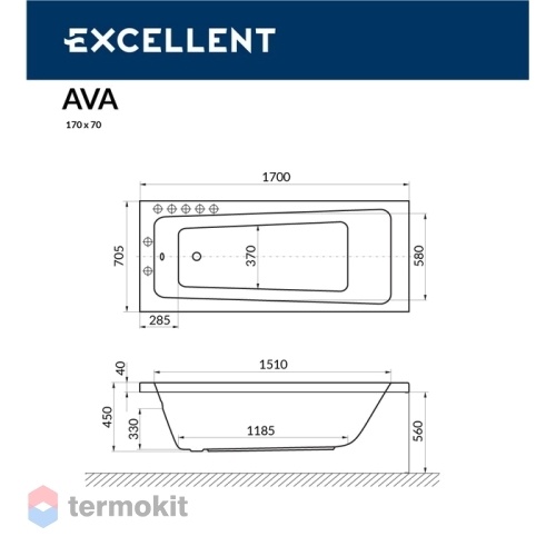Акриловая ванна EXCELLENT Ava 1700x700  WAEX.AVA17WH