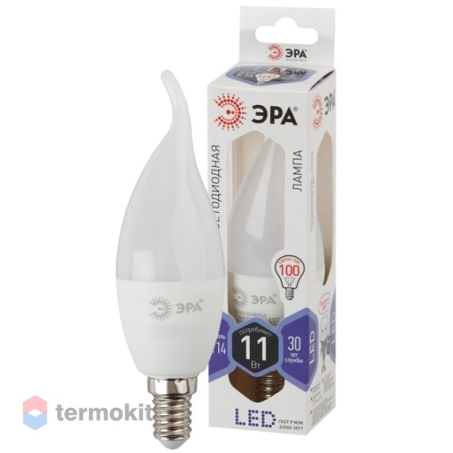 Лампа светодиодная ЭРА LED BXS-11W-860-E14 диод, свеча на ветру, 11Вт, хол, E14, 10 шт