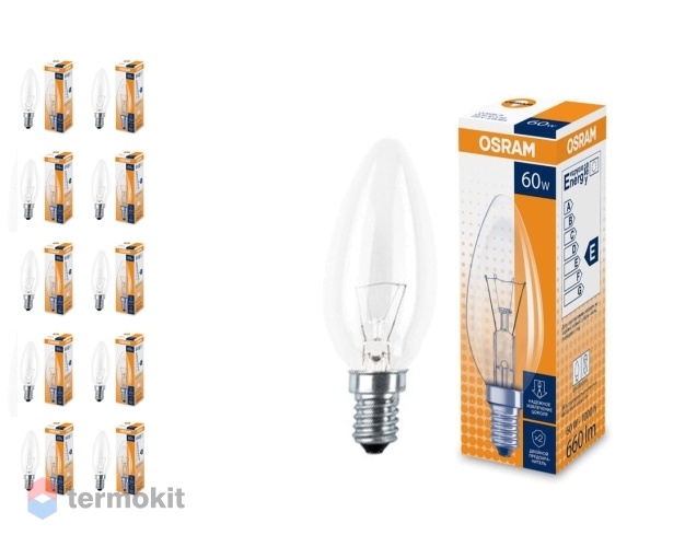 Лампа накаливания Osram CLAS B прозрачная 60W E14, 10 шт.