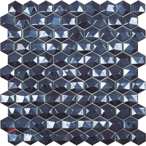Мозаика Стеклянная Vidrepur Hex Diamond № 374D Синий (на сетке) 31,7x30,7