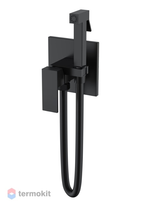 Встраиваемый смеситель с гигиеническим душем Boheme Qubic Matt Black 477-B