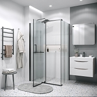 Душевой уголок Grossman Pragma 1950x1000x900 (стекло шиншилла) левый черный матовый 120.K33.03.1090.21.02