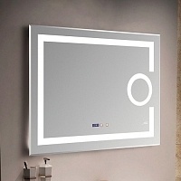 Зеркало MELANA 80 с подсветкой, часами, системой антизапотевания, косметическим зеркалом MLN-LED090-1