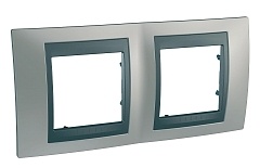 Рамка Schneider Electric UNICA Top 2-поста горизонтальная металл никель графит MGU66.004.239