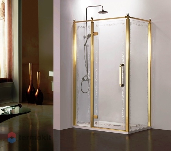 Душевой уголок Azario ONTARIO 2000x1200x900 (матовое стекло с рисунком) золото левый AZ-NBB1231-L