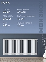 Стальной трубчатый радиатор Kohr Heim 3057/30 секций с боковым подключением 3/4