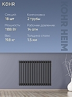 Стальной трубчатый радиатор Kohr Heim 2057/18 секций с боковым подключением 3/4 черный