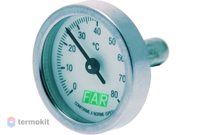 Far Термометр биметалический (без фиксатора) д/шаров.кранов, 0-120С