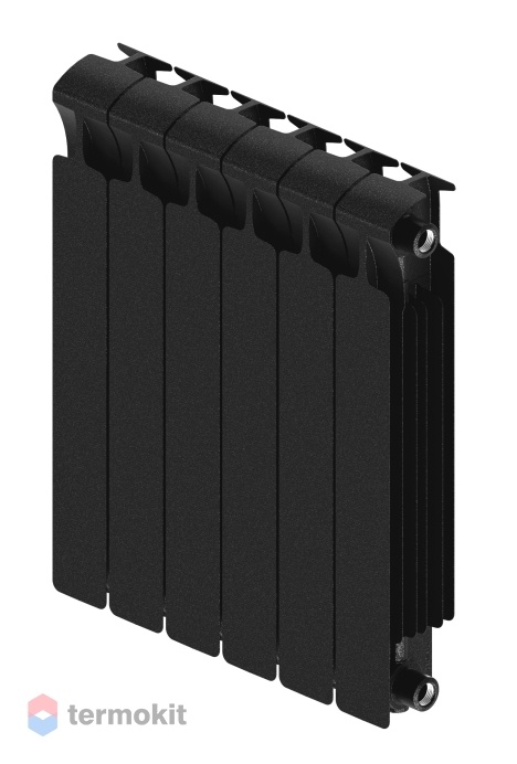 БиМеталлический радиатор Rifar Monolit Ventil 500 \ 6 секций \ 50мм с нижним правым подключением Антрацит RAL 9005
