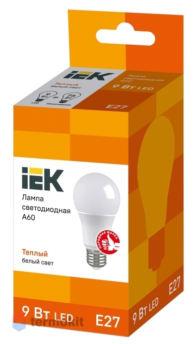 Лампа светодиодная IEK ECO A60 шар 9Вт 230В 3000К E27