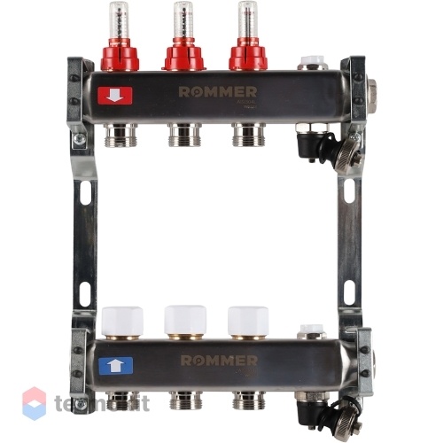 Коллектор из нержавеющей стали Rommer RMS 1201 с расходомерами, 3 вых.