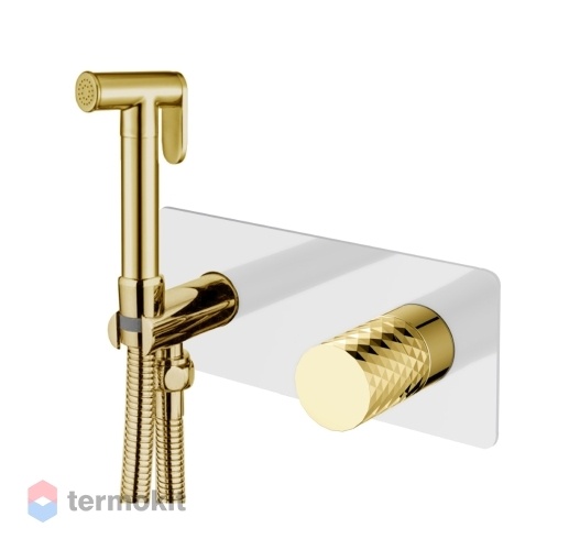 Встраиваемый смеситель с гигиеническим душем Boheme Stick white diamond gold 127-WG