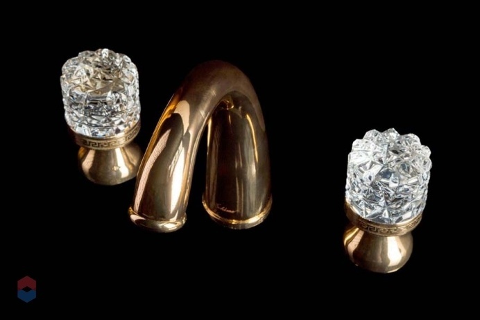 Смеситель для раковины Boheme Crystal на 3 отверстия золото 297-CRST