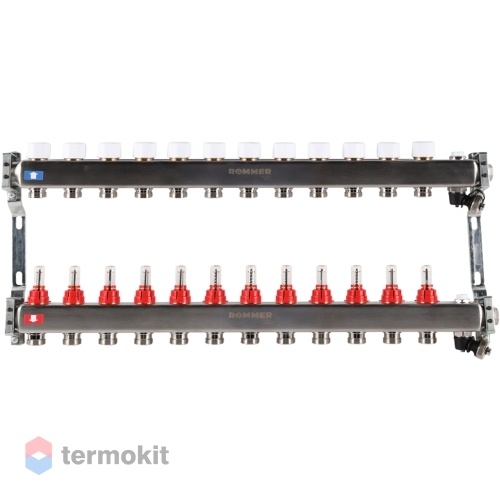 Коллектор из нержавеющей стали Rommer RMS 1201 с расходомерами, 12 вых.