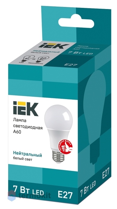 Лампа светодиодная IEK ECO A60 шар 7Вт 230В 4000К E27