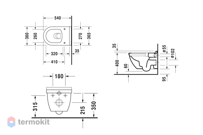 Унитаз подвесной Duravit Starck 3 Rimless® с сиденьем микролифт 45270900A1