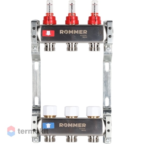 Коллектор из нержавеющей стали Rommer RMS 1200 с расходомерами, 3 вых.