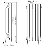 Чугунный радиатор Radimax Loft 600 1 секция с боковым подключением