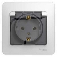 Электрическая розетка с/з со шторками с крышкой в сборе 16А IP20 Schneider Electric Glossa Шнайдер Электрик Глосса Белая GSL000146