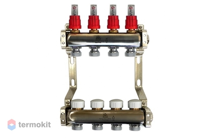 Gekon Коллекторный блок для теплого пола с расходомерами и термостатическими клапанами 1"x 3/4" на 4 вых.