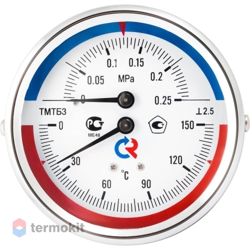 РОСМА Термоманометр ТМТБ-31Р.1 (0-150 С)/(0-1,6 MPa) G1/2 80мм, длина клапана 46мм, радиальное присоединение, КТ 2,5