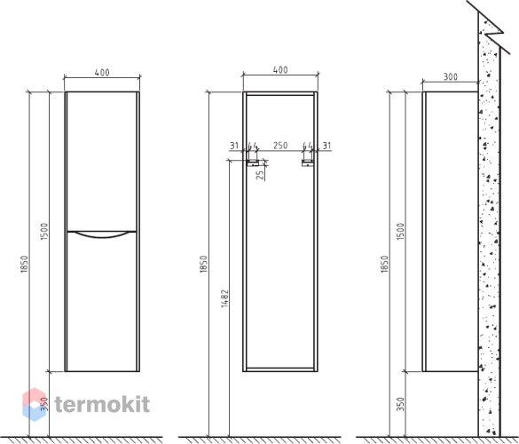 Пенал BelBagno ANCONA-N 400 подвесной Tortora Lucido левый