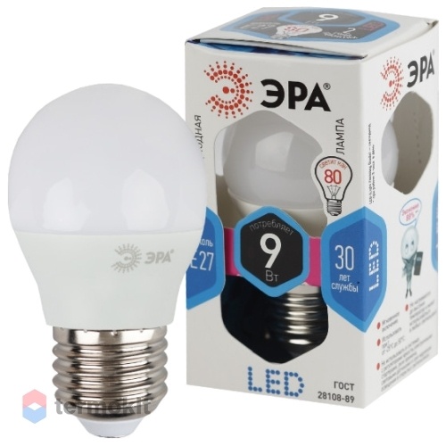 Лампа светодиодная ЭРА LED P45-9W-840-E27 диод, шар, 9Вт, нейтр, E27