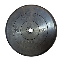 Диск обрезиненный MB Barbell Atlet черный 26 мм, 15 кг MB-AtletB26-15