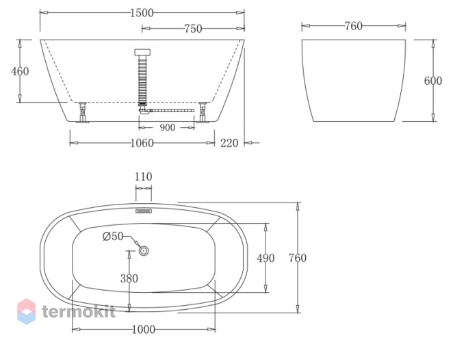 Акриловая ванна BelBagno 1500x760x600 BB72-1500-W0